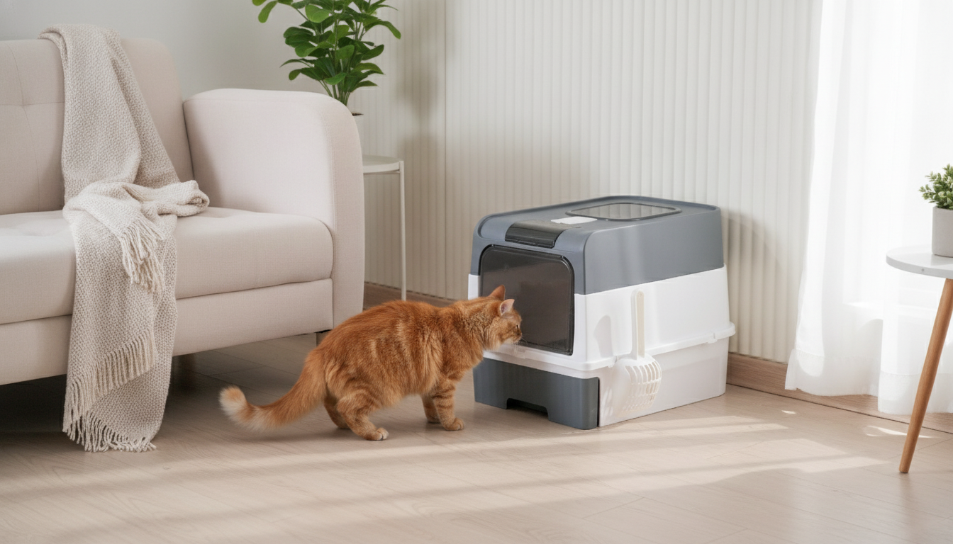 Large Enclosed Cat Litter Box with Deodorizer & Easy Clean