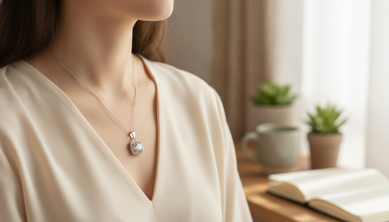 18K White Gold Moissanite Pendant: Daily Shine