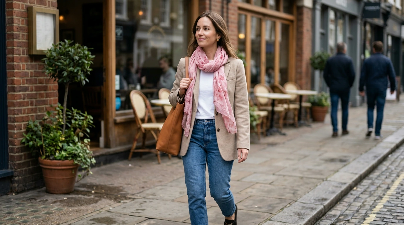 Pink Printed Scarf Styling: Calvin Klein Jeans Pick