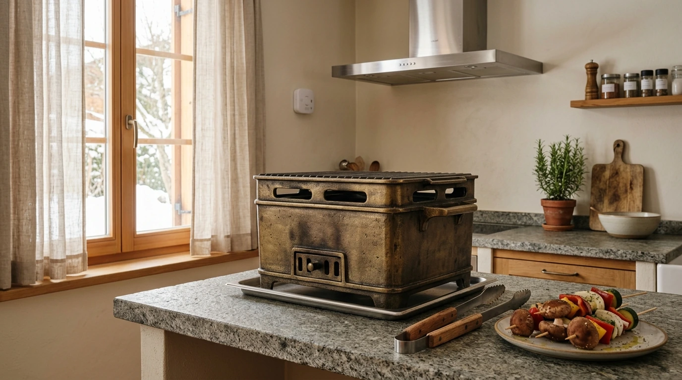 Compact Indoor Charcoal Grill & Heating Oven (Brass)